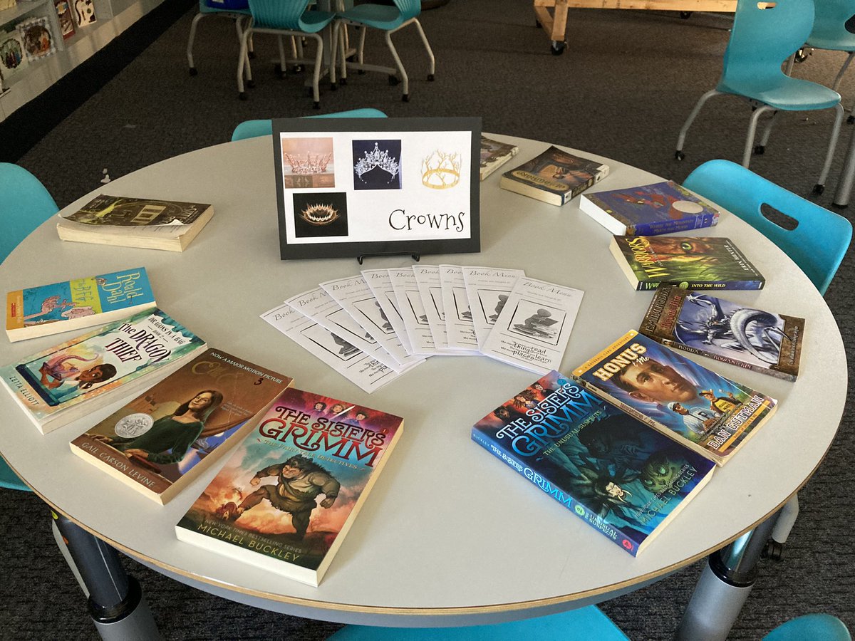 Getting all set up for the 5th Grade Book Tasting! So excited to kick off the Fantasy unit with this crew! <a href="/KatlynLeMere/">Katlyn LeMere</a> you did such an amazing job getting it ready!!!! Love working with you! #roosevelt #onlywb