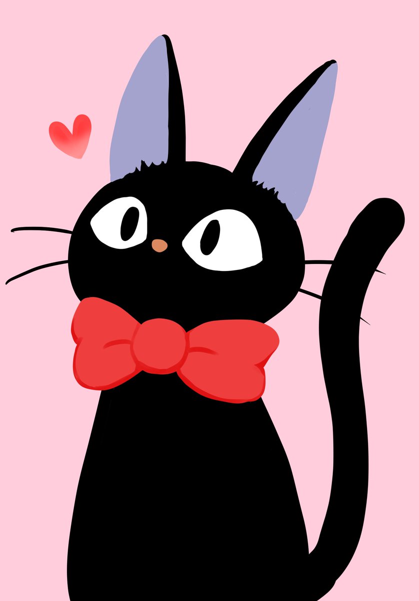 cat no humans black cat bow heart animal focus simple background  illustration images