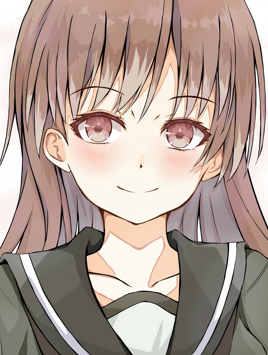 ooi (kancolle) 1girl solo long hair brown hair brown eyes school uniform serafuku  illustration images