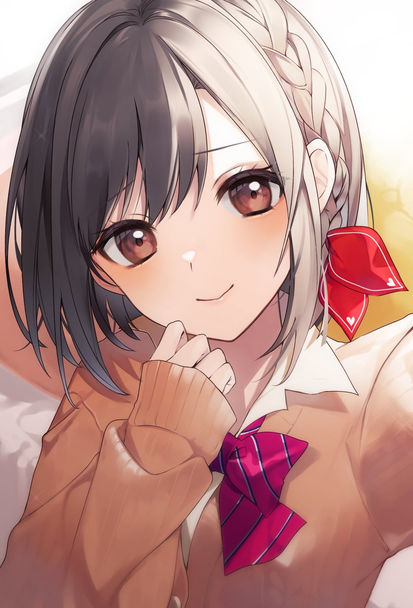 1girl solo brown eyes braid bow smile looking at viewer  illustration images