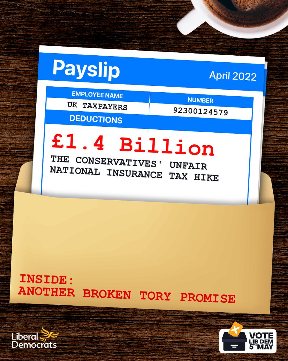 WelshLibDems's tweet image. People receiving their payslips today will be seeing the cost of Boris Johnson’s broken promises spelt out in black and white.

We are calling for an emergency tax cut, to put £600 back in the pockets of every family.