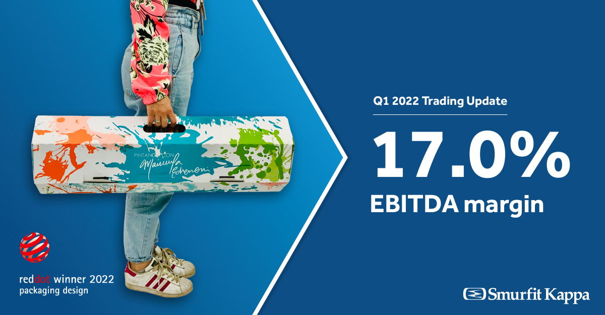 smurfitkappa's tweet photo. Smurfit Kappa delivered a first quarter EBITDA margin of 17.0% based on sales of €3 billion. Read our Q1 2022 #SKGTradingUpdate here https://t.co/neSfxsbCsl https://t.co/RNerAcNybT