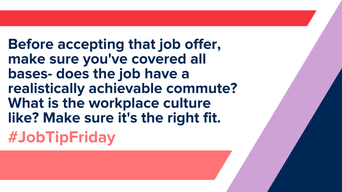 GC_Employment's tweet photo. You’ve received a job offer but is the role right for you? Take into account your needs as well. What are the travel requirements? What is the workplace culture like? Make sure it's the right fit for you. #JobTipFriday https://t.co/Aqf2N3POsC
