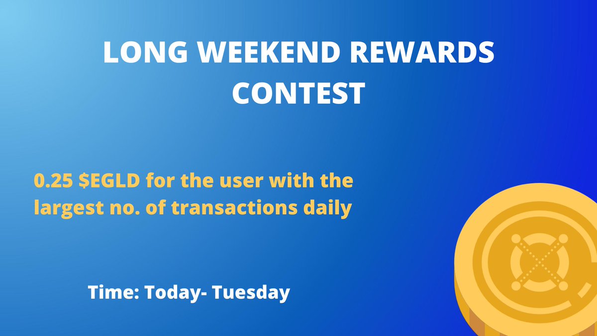 Hello flippers,

🎉 LONG WEEKEND REWARDS CONTEST IS LIVE NOW 🎉

The flipper with the highest number of transactions DAILY starting Today until Tuesday will be rewarded with 0.25 $EGLD each. 

START! 🍀⚡️
