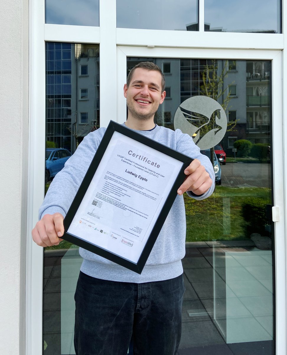Unser #Designer Ludwig hat die CPUX-F Prüfung bestanden und ist nun zertifizierter Experte im Bereich #Usability und #UserExperience. Da Ludwig besonders viele Fragen richtig beantwortet hat, darf er nun offizielle Schulungen geben &amp; sein erlerntes Wissen weitertragen. 🥳