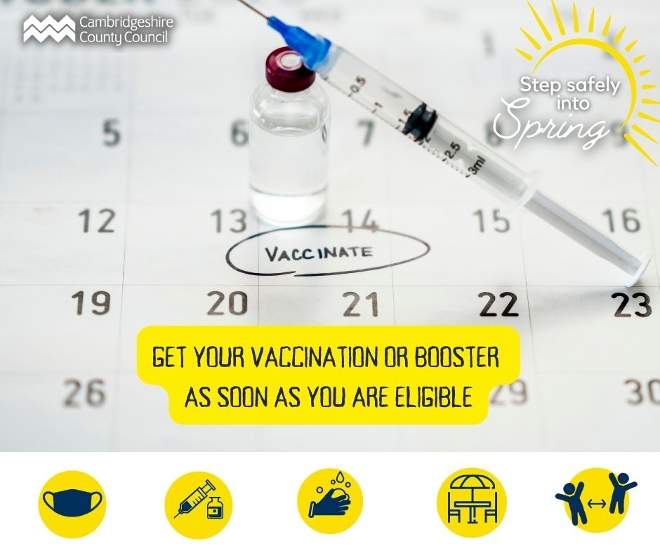 PeterboroughCC's tweet photo. #StepSafelyIntoSpring by popping in or booking your spring booster if you're aged 75 and over, live in a care home for older people, or aged 12 and over with a weakened immune system. All 5-11s can now book two doses of the vaccine. Find out more here https://t.co/nEFEoTeNLT https://t.co/R5LnD9ikOL