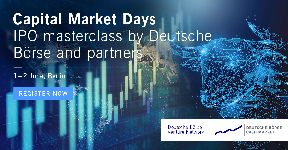 Deutsche Börse Venture Network (@dbventurenet) on Twitter photo Agenda ready ✔️ Register now to get your company ready to go public: Join us at the #CapitalMarketDays 2022 on 1 and 2 June 2022 in Berlin and gain insights of experts from Berenberg, <a href="/UBS/">UBS</a> , <a href="/DeloitteDE/">Deloitte Deutschland</a> , <a href="/VitescoT/">Vitesco Technologies</a> and many more.
lnkd.in/egr_39Sx Agenda ready ✔️ Register now to get your company ready to go public: Join us at the #CapitalMarketDays 2022 on 1 and 2 June 2022 in Berlin and gain insights of experts from Berenberg, <a href="/UBS/">UBS</a> , <a href="/DeloitteDE/">Deloitte Deutschland</a> , <a href="/VitescoT/">Vitesco Technologies</a> and many more.
lnkd.in/egr_39Sx