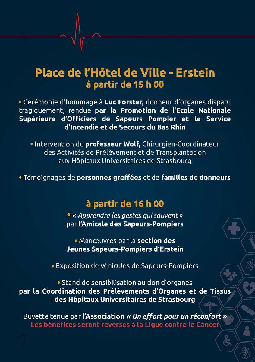 sdis67's tweet photo. La @VilleErstein  organise une manifestation de sensibilisation aux dons d'organes samedi 30/04/22. Les #Pompiers67 s'associent à cet évènement qui débutera par une cérémonie d'hommage à Luc Forster. Au programme : témoignages, gestes qui sauvent, manœuvre JSP... https://t.co/I2K5RwEA3N