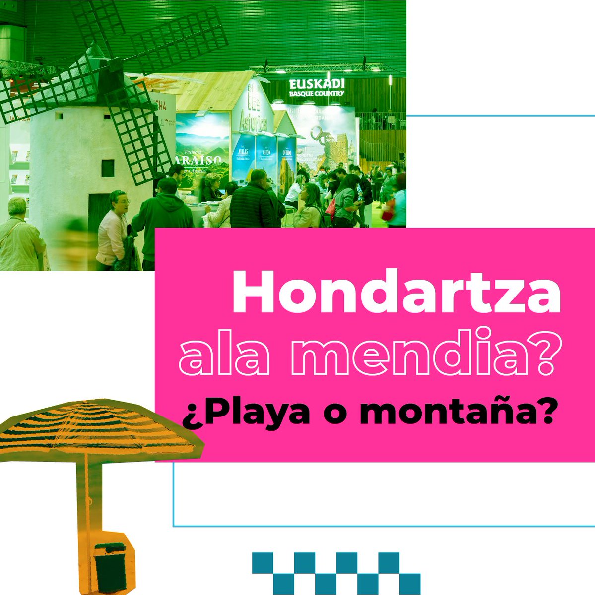 Hondartza ala mendia? #Expovacaciones azokan ez duzu zertan bietako bat aukeratu behar, izan ere, bertan bai kostaldeko eta baita barrualdeko helmugak aurkituko baititizu. 🏝️⛰️ Honen adibide dira Nafarroa edo Costa Brava. Zure zain gaude 👉 …vacaciones.bilbaoexhibitioncentre.com/eu/