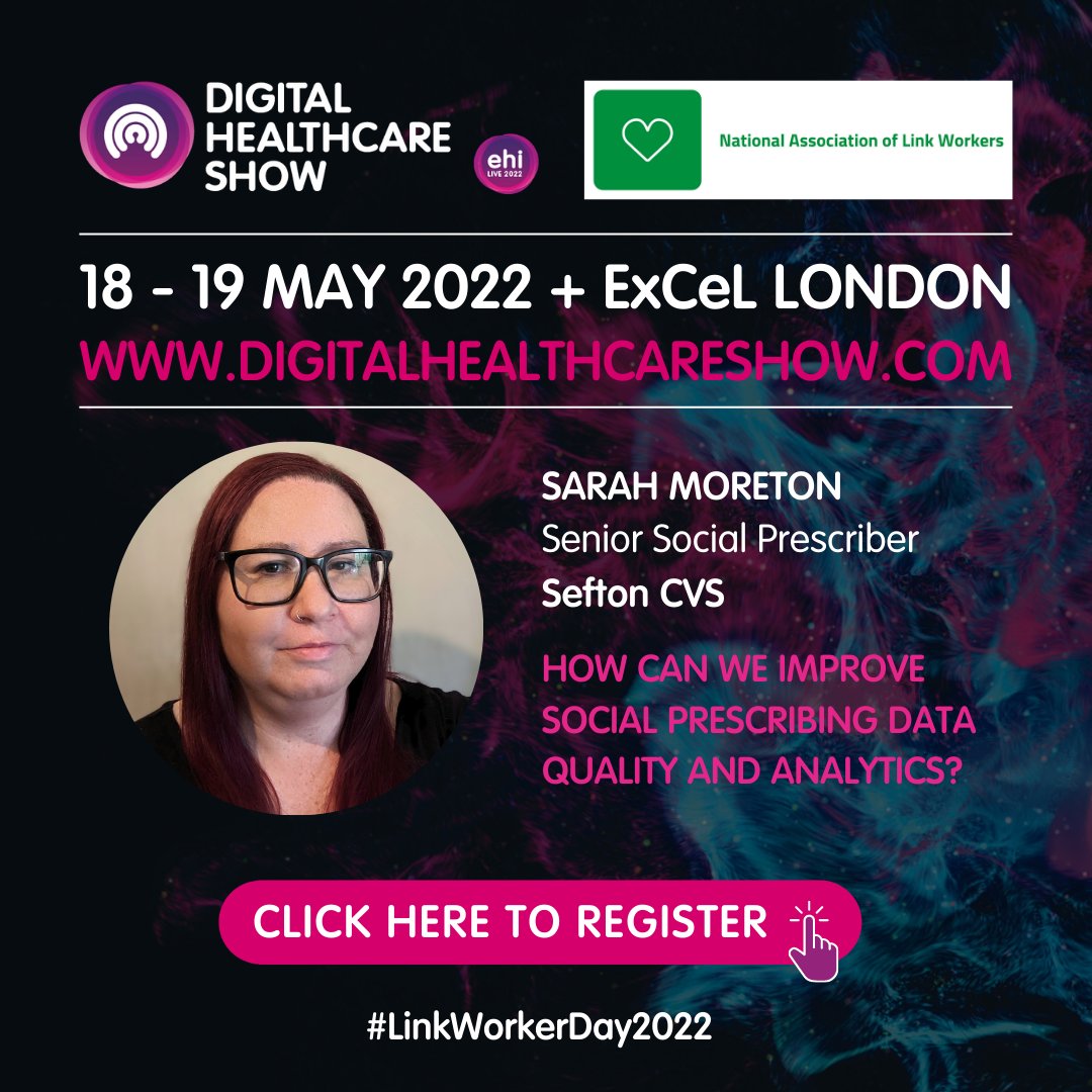 Excited to be speaking at <a href="/nalwuk/">National Association of Link Workers</a> Link Worker Day Annual Conference 2022 in partnership with The Digital Healthcare Show - an opportunity to reconnect with colleagues in-person. Register here  for free: digitalhealthcareshow.com/NALW
#LinkWorkerDay2022 #HealthcareShow
