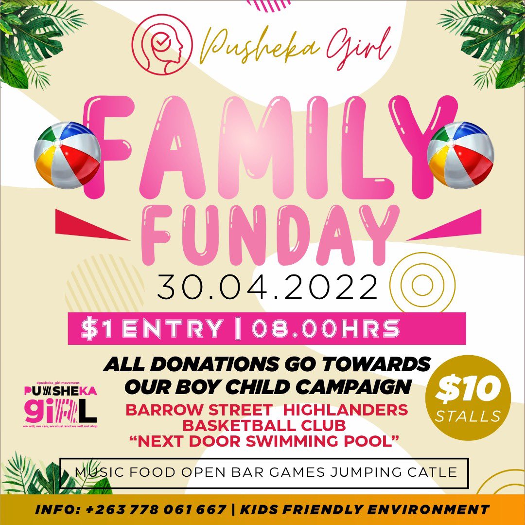 Come through for the Pusheka Girl family fun day tomorrow at Barrow Street, Highlanders Basketball Club. 

Lots of games for kids!!! <a href="/PamelaMpofu1/">the_media_babe</a> <a href="/sino_nodumiso/">Sino Nodumiso</a> <a href="/_sharonlindelwa/">Sharon Lindelwa</a>  <a href="/maxytekere/">maxytekere.. #PUSHEKA_GIRL👅</a>