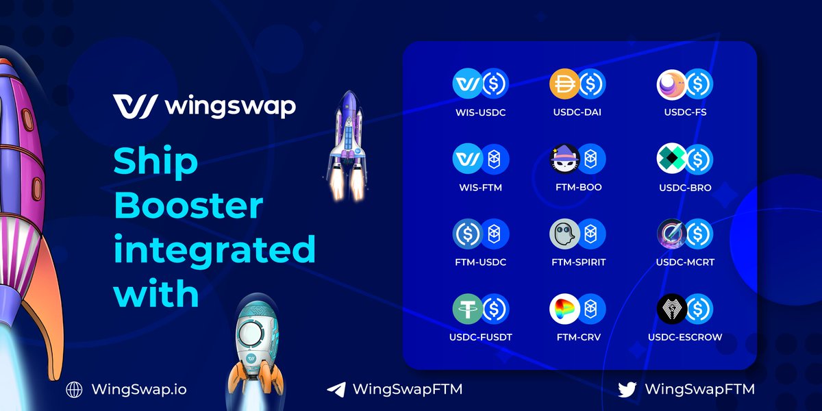 WingSwapFTM's tweet photo. Now users can get their #ShipBooster NFTs ๐ into the specific farming pools below to get boosted rewards
Check out the pools and ready for the upcoming BIG event. #ShipBooster "tutorial" coming soon!!
@fantomstarter @SpookySwap @Spirit_Swap @CurveFinance @MagicCraftGame https://t.co/6VImEuxprh