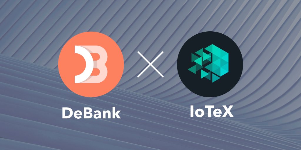 1/4

IoTex chain is NOW integrated in debank.com!

Hat tip to all <a href="/iotex_io/">IoTeX</a> voters! $IOTX 🥳
debank.com/vote/3543

1st batch of 3 supported protocols:
<a href="/FilDAFinance/">FilDA</a>, <a href="/zoomswap_io/">ZoomSwap 🚀</a>, <a href="/xDollarDAO/">xDollar DAO</a>