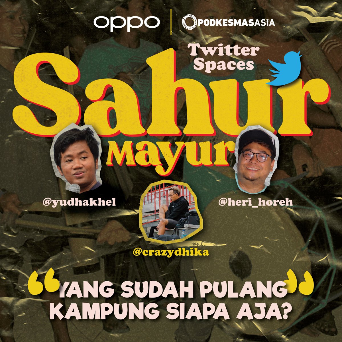 Mana nihh yang udah mudik? masih dijalan atau udah sampe?😜

Gimana rasanya bisa lebaran di Kampung sendiri lagii? Coba ceritain doong di #SahurMayur bareng <a href="/crazydhika/">Randhika Djamil</a>, <a href="/yudhakhel/">YUDHA SI TAAT PAJAK</a> dan <a href="/Heri_Horeh/">IG @heri_horeh</a> 😋

in Partnership with <a href="/OPPOIndonesia/">OPPO Indonesia</a> 
#BeriKabarSelagiSempat 
#OPPORamadan2022