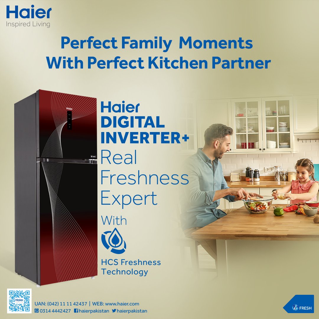 HaierPakistan's tweet image. Haier Digital Inverter+ makes the best kitchen partner to make your family moments perfect!

Experience the joy of fresh food with Haier’s Real Freshness Expert!

Visit: bit.ly/3kr0EX8

#Haier #HaierRefrigerators #InspiredLiving #SmartLiving