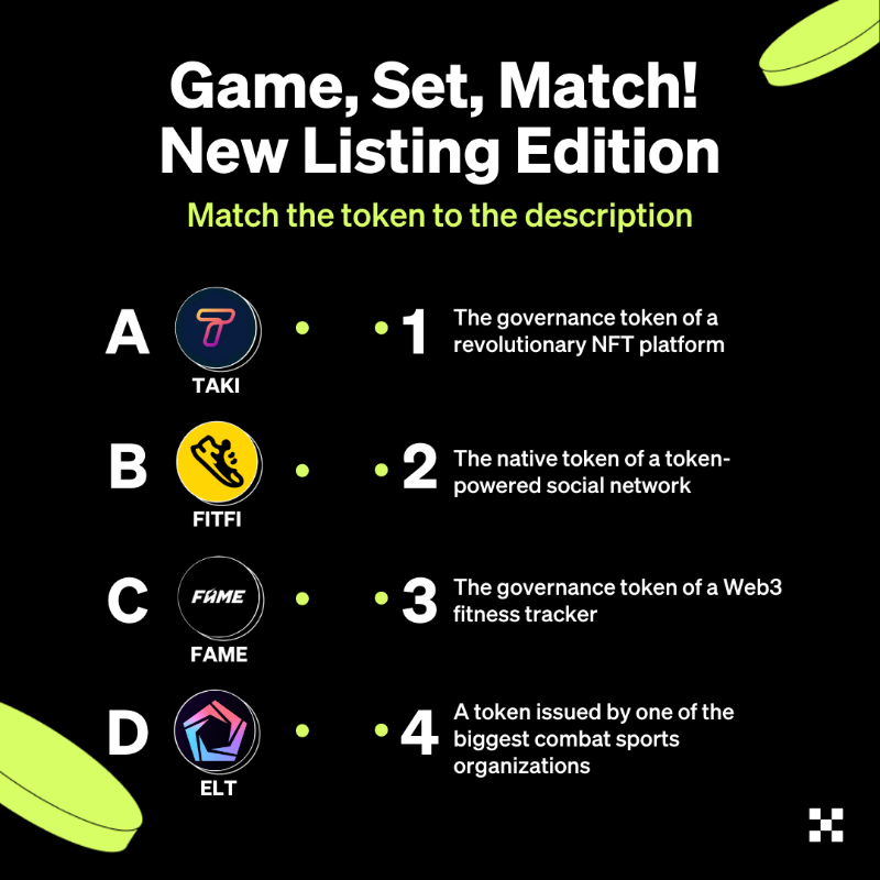 okx's tweet photo. #OKXWeekendQuiz: #NewListing Quiz 🆕

✏️ Match the token to the description

💰 Win up to 120 $USDT！

To enter:
1⃣️ Follow +Like + Retweet
2⃣️ Comment your answer &amp; @ 2 friends
3⃣️ Fill ⤵️