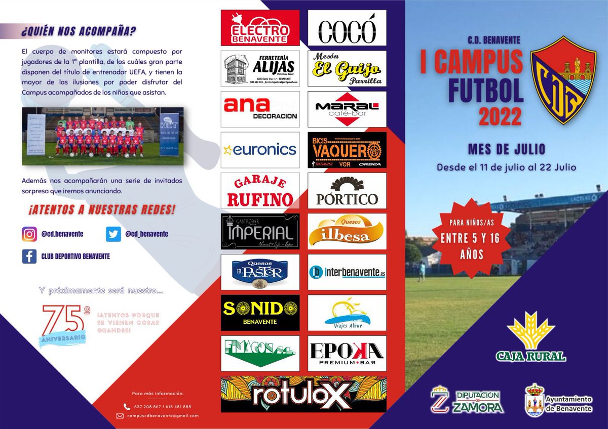 cd_benavente's tweet photo. ¡AQUÍ TENÉIS NUESTRO TRÍPTICO!

En él encontrareis toda la información correspondiente al campus. 
Ya queda menos para conocernos y disfrutar de este deporte ⚽️.

#sentimientotomatero https://t.co/H08XBKJqhw