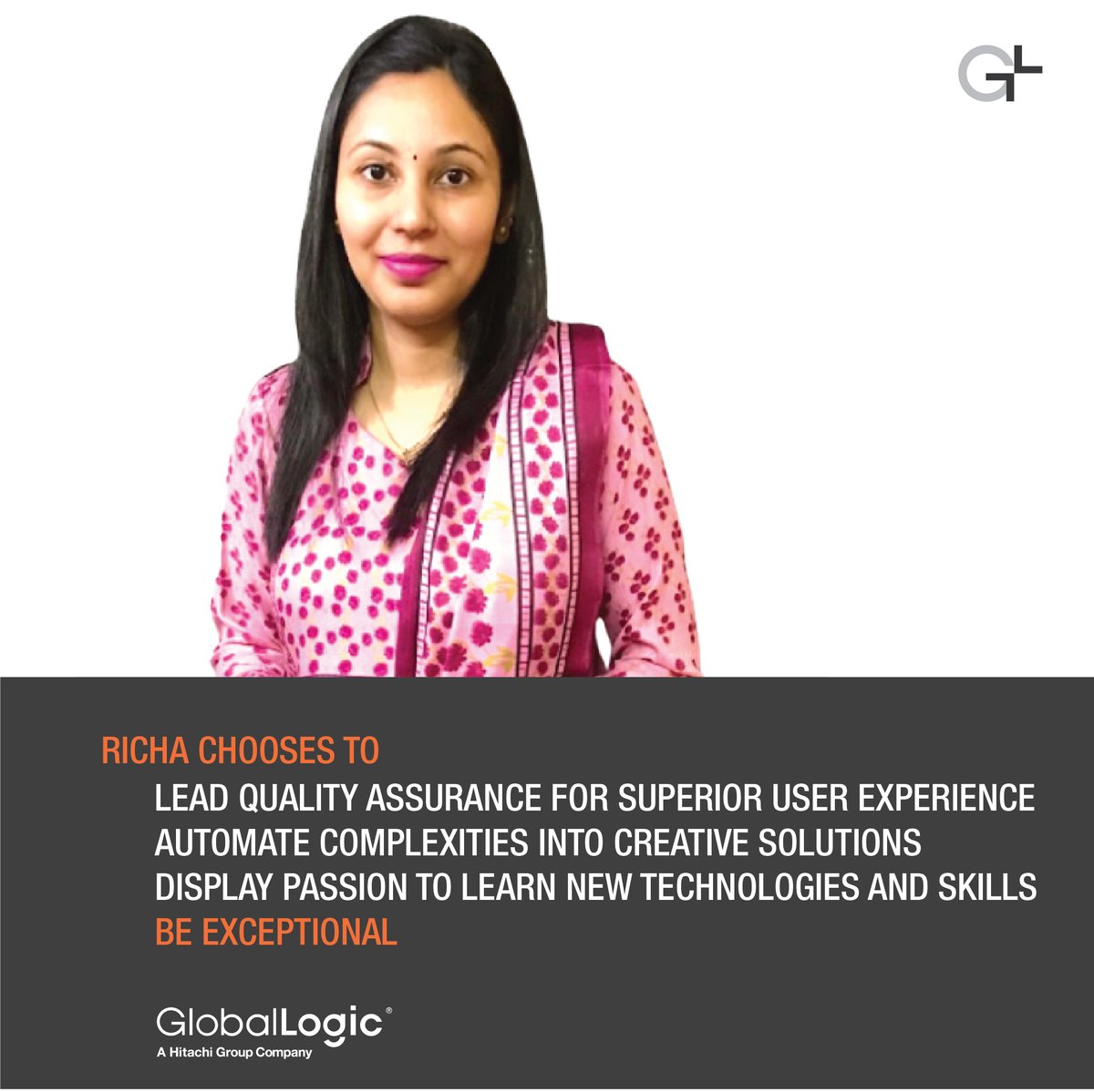 GlobalLogic's Changemaker Hall of Fame identifies talented individuals who go beyond the status quo, innovate &amp; achieve the exceptional! <a href="/RichaSh60321246/">Richa Sharma</a> is a testimony to the fact that one can excel at many things at the same time. #ChooseExceptional
bit.ly/32ns2vL