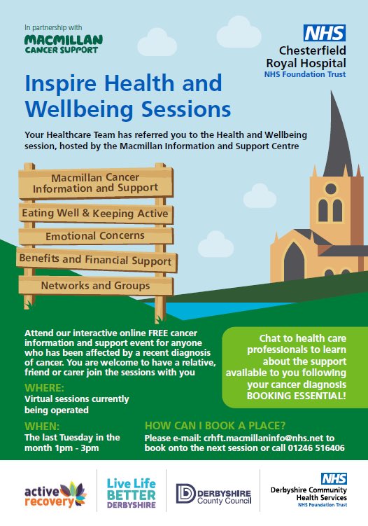 DaveArcherAHP's tweet photo. We are delighted that our Inspire Health and Wellbeing Sessions; co-developed with @macinfocrh, the @MacmillanEMids AHP project, @DCCPublicHealth,  @DCCTOfficial  and others will be welcoming people with a recent cancer diagnosis to join us either online or in person from June! https://t.co/bOMV2GER2c