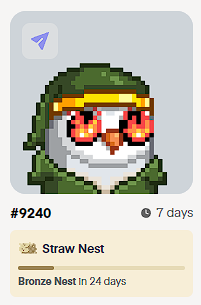 1 week in the Straw Nest and her flame eyes have not burn it... 4 more weeks to go <a href="/moonbirds/">Moonbirds</a>