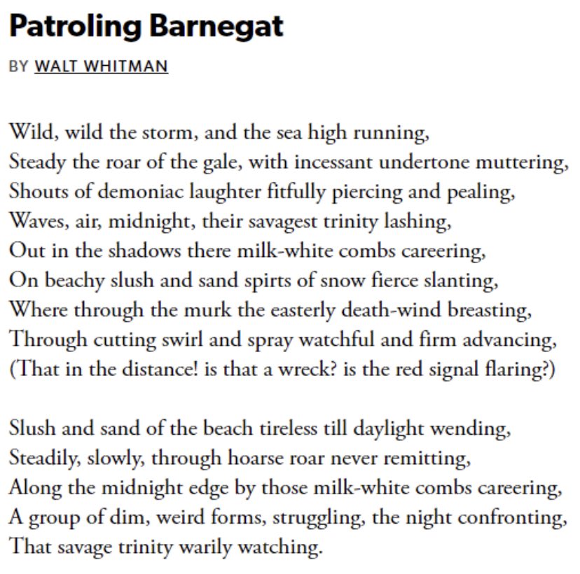 National Poetry Month day 29 <a href="/MsSchmitzROBMS/">Alexa Schmitz</a>’s favorite poem (I never knew Walt Whitman visited LBI): <a href="/BarnegatSchools/">Dr. Brian Latwis</a> #NationalPoetryMonth #barnegatinspires