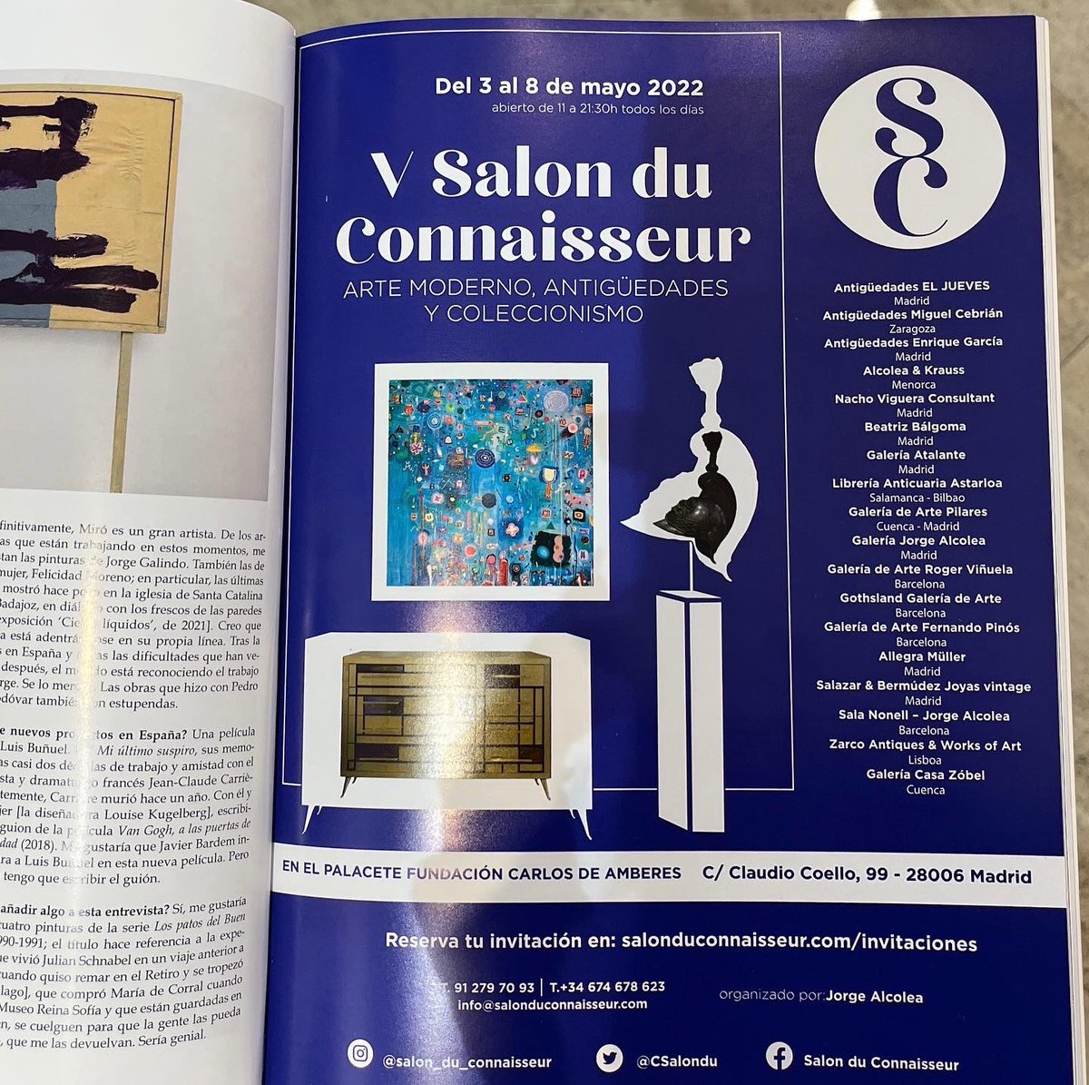 CSalondu's tweet photo. Artículo en la revista @TendenciasArte sobre la V Edición del Salón du Connaisseur organizado por @JorgeAlcoleaArt en el Palacete Fundación Carlos de Amberes                        #salonduconnaisseur #antigüedades #arte #decoracion #FundacionCarlosdeAmberes #galeriadearte https://t.co/lDeffxbmsN