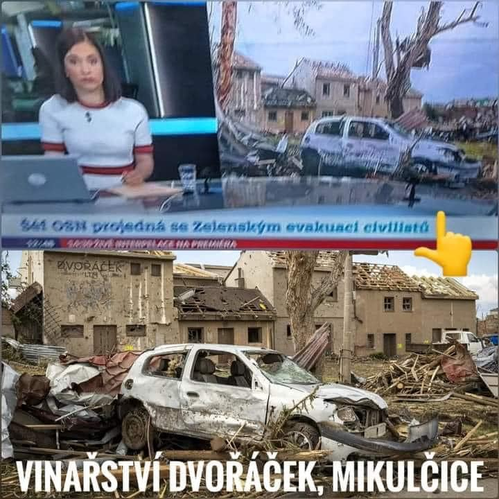 vit__blaha's tweet image. Česká televize ve zpravodajství o válce na Ukrajině používá fotografii z Mikulčic po loňském tornádu.

Kde se hlásí ty fake news?