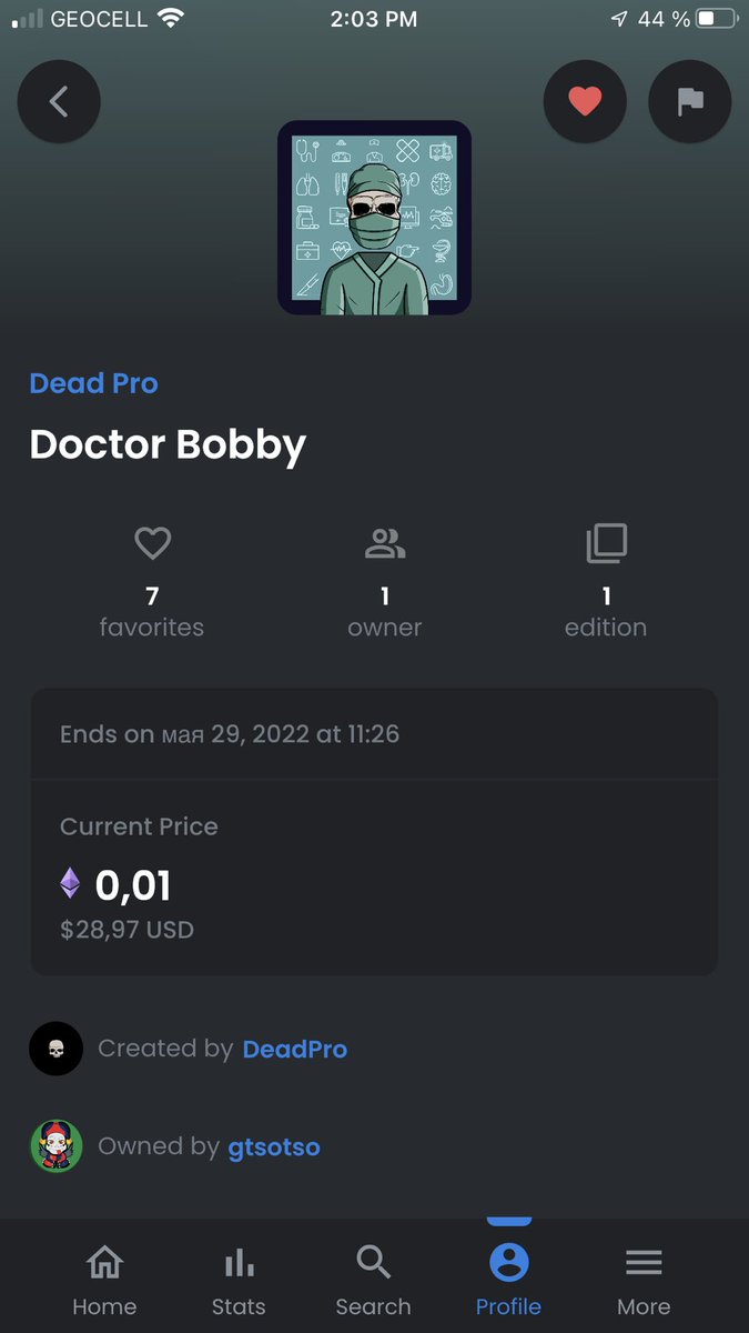 Another successful sold item🤘🏻💀
Thank you <a href="/Giotsotso/">Giorgi Tsotsonava</a> 🙏🏻
we will add new Bobby Soon ♥️

Dead Pro Collection 💀⬇️
opensea.io/collection/dea…

#NFTCommunity #NFTs #NFTCollection #NFTProjects
