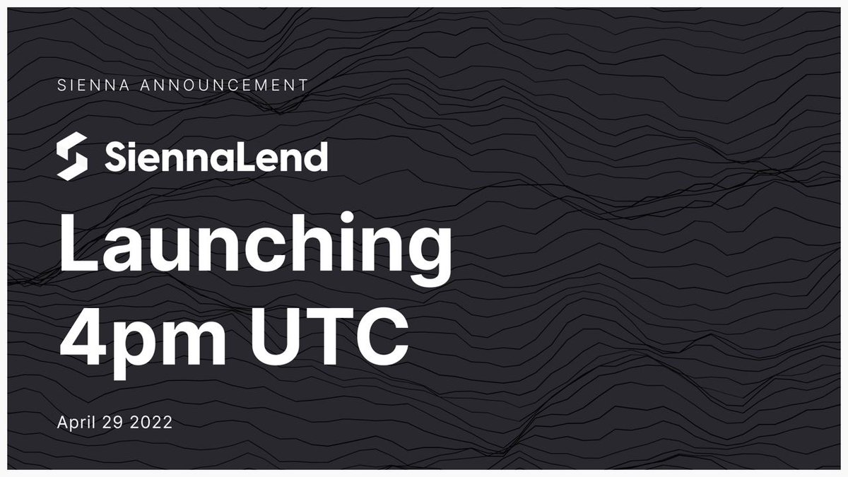 sienna_network's tweet photo. 🚨🚀#SiennaLend launch sequence activated🚀🚨

Get ready for the first-ever private #DeFi lending protocol powered by $SIENNA Network🕵

🗓 Friday, April 29th  
⏱ 4 pm UTC 

Set your alarms #IBCGang and $SCRT Fam! https://t.co/A1NHZbrLUs
