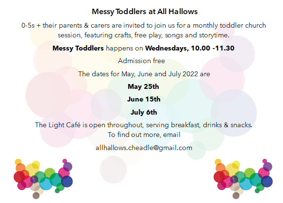AHChurchCheadle's tweet photo. Our monthly toddler event is very popular so to make sure you don't miss out here are the dates for the next three months. https://t.co/JEbB2ubGFw