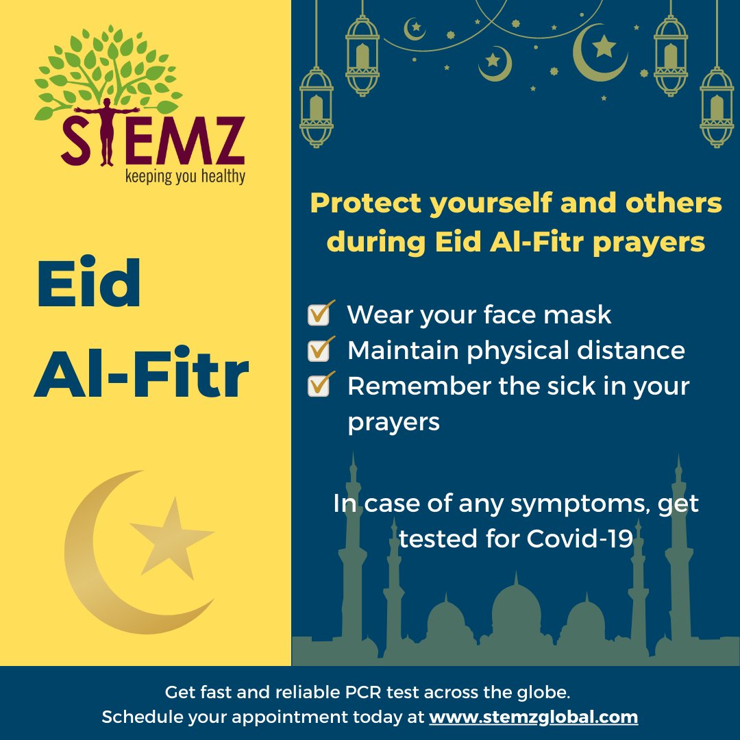 StemzGlobal's tweet photo. #Eid is a festival of joy, happiness &amp; togetherness. Amidst the festivity, don't forget to keep a check on the safety of yourself &amp; your loved ones.

Remember to wear your face mask while going out at public places and in case of any symptoms, get tested for Covid-19.

#Eid2022 https://t.co/HF5W2P01QC
