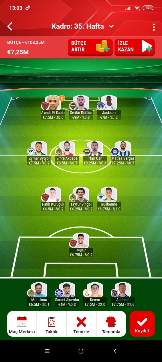 Sosyal lig 35. Hafta Kadrom 
Tavsiyesi olan ??

#sosyallig #Galatasaray #fenerbahçe #Besiktas #Trabzonspor #SAMP1