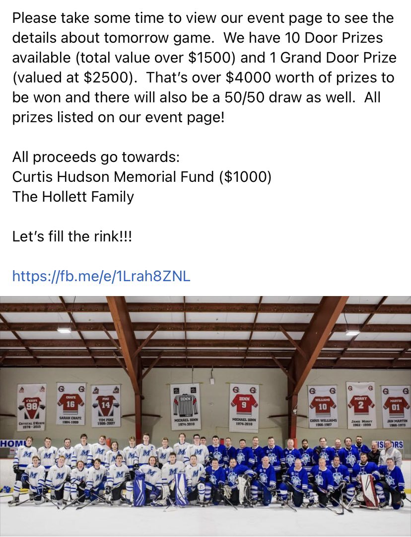 skhmavericks's tweet photo. 6th Annual SKH Hockey Alumni Charity Classic!! Tonight!!! 6:00 at the Goulds Arena! Fill the Barn!! What a wonderful tradition that has been kept going through the hard work of SKH Alumni and Community! 💙🐴💙 #bleedblue #mavericks @NLESDCA https://t.co/JWThHwm3W0