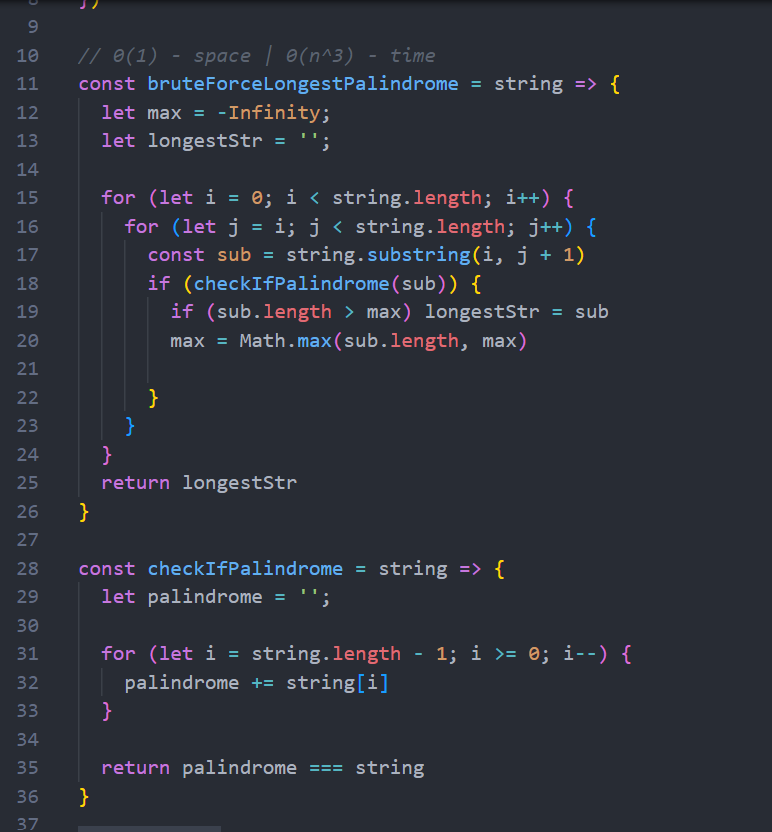 blossom_babs's tweet image. Day 25 #100dDaysOfcode

I especially liked my brute force approach. It&apos;s easy to comprehend and works just fine, but leetcode did not seem to agree. I had to write another algorithm that took 0(n^2) time

Problem: Longest Palindromic Substring - LeetCode leetcode.com/problems/longe…