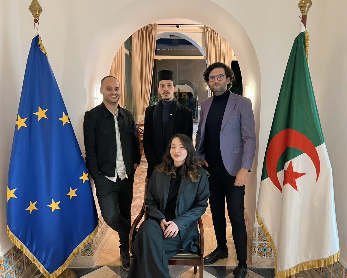 ReyadBelkacem's tweet photo. Very honored to meet M.Thomas Eckert @AmbUEalgerie ambassador of the European Union and his team as well as my dear compatriots, for this very constructive evening which aims to strengthen the dialogue and supporting Algerian culture.
Dar les douze étoiles, Algiers. 
#eu4culture https://t.co/xACY5df4jf
