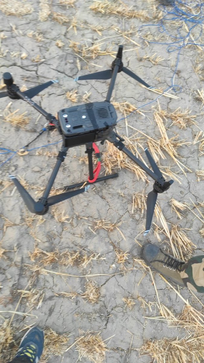 ANI's tweet image. Today at about 1:15 am, BSF troops shot down a Quadcopter, “Made in China”, Model-DJI Matrice - 300” near Dhanoe Kalan, Amritsar sector. They had heard buzzing sound of a suspected flying object/drone entering from Pakistan into Indian territory in the area.