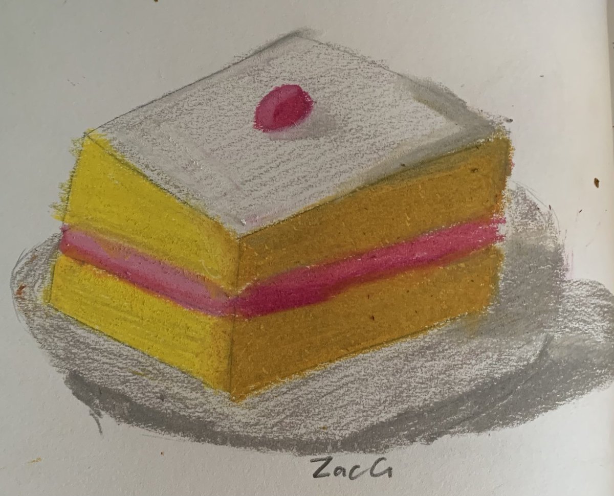 BhsartD's tweet photo. Wayne Thiebaud inspired yummy cakes in oil pastels. Looking at shadows and blending by S2. https://t.co/f9XQ8PxBUo