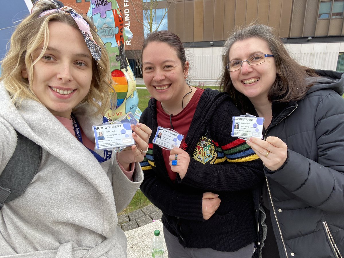 katiegween's tweet photo. And just like that, 4 years (3 for Lisa on the right) at University studying BSL/Interpreting is done! Thank you to all who have supported us through this incredible journey. We wouldn’t be here without you! @wlv_uni @ThaisaHughes @drcastone @SarahBown12 @SprattBSL @NRCPD #TSLI https://t.co/JIvOOQ2xlE