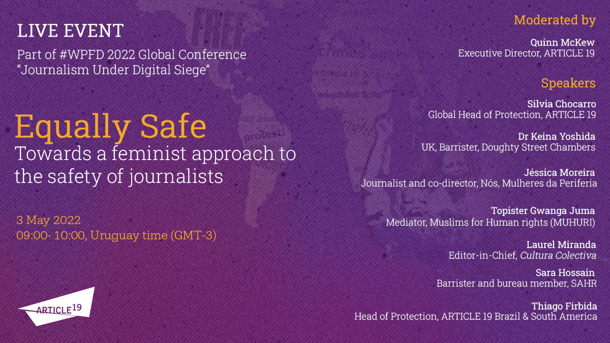 📢Join us for our live session at the #WorldPressFreedomDay Conference. Our panellists will share views + experiences about what a #feminist approach to the #ProtectionOfJournalists looks like + the benefits it could bring. 🗓3 May | 9 - 10AM (UYT) RSVP: en.unesco.org/feedback/world…