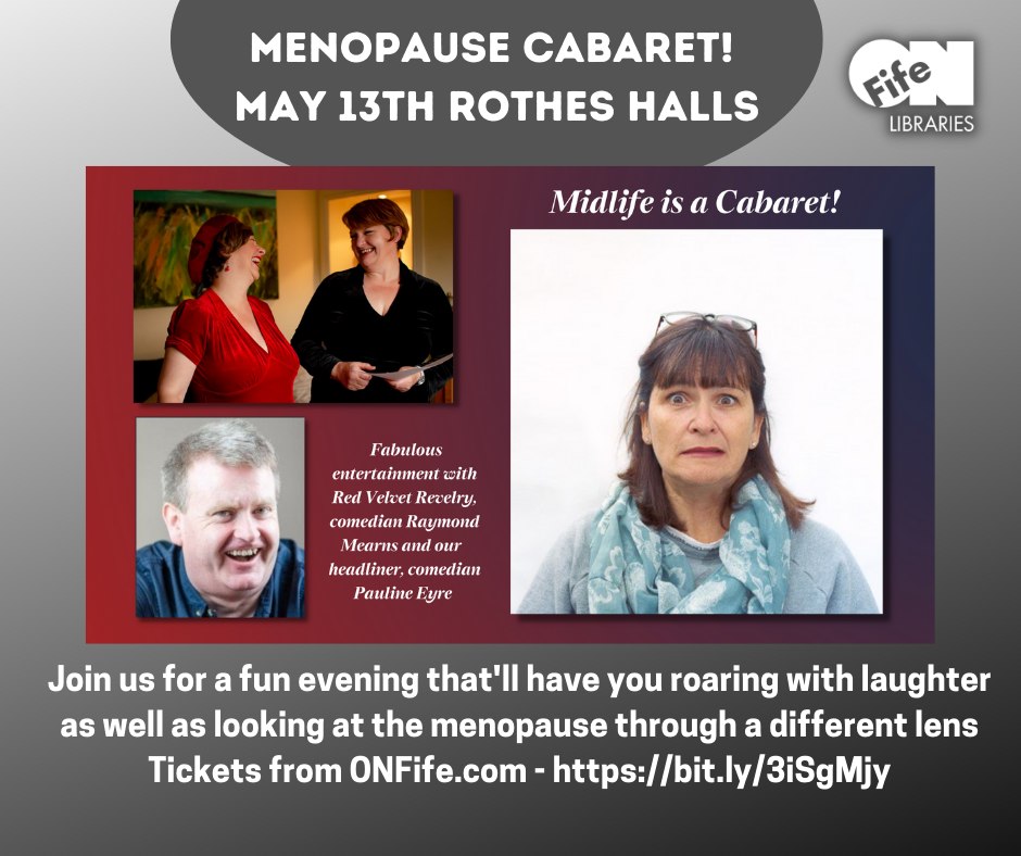 onfifelibraries's tweet photo. Got your tickets yet? We can't wait to see you there on the 13th! 😀 #Menopause #MenopauseMatters #LaughUntilYouWeeABit #Comedy #FifeLibraries #Fife #Glenrothes #RothesHalls https://t.co/kTi2b2qrC2