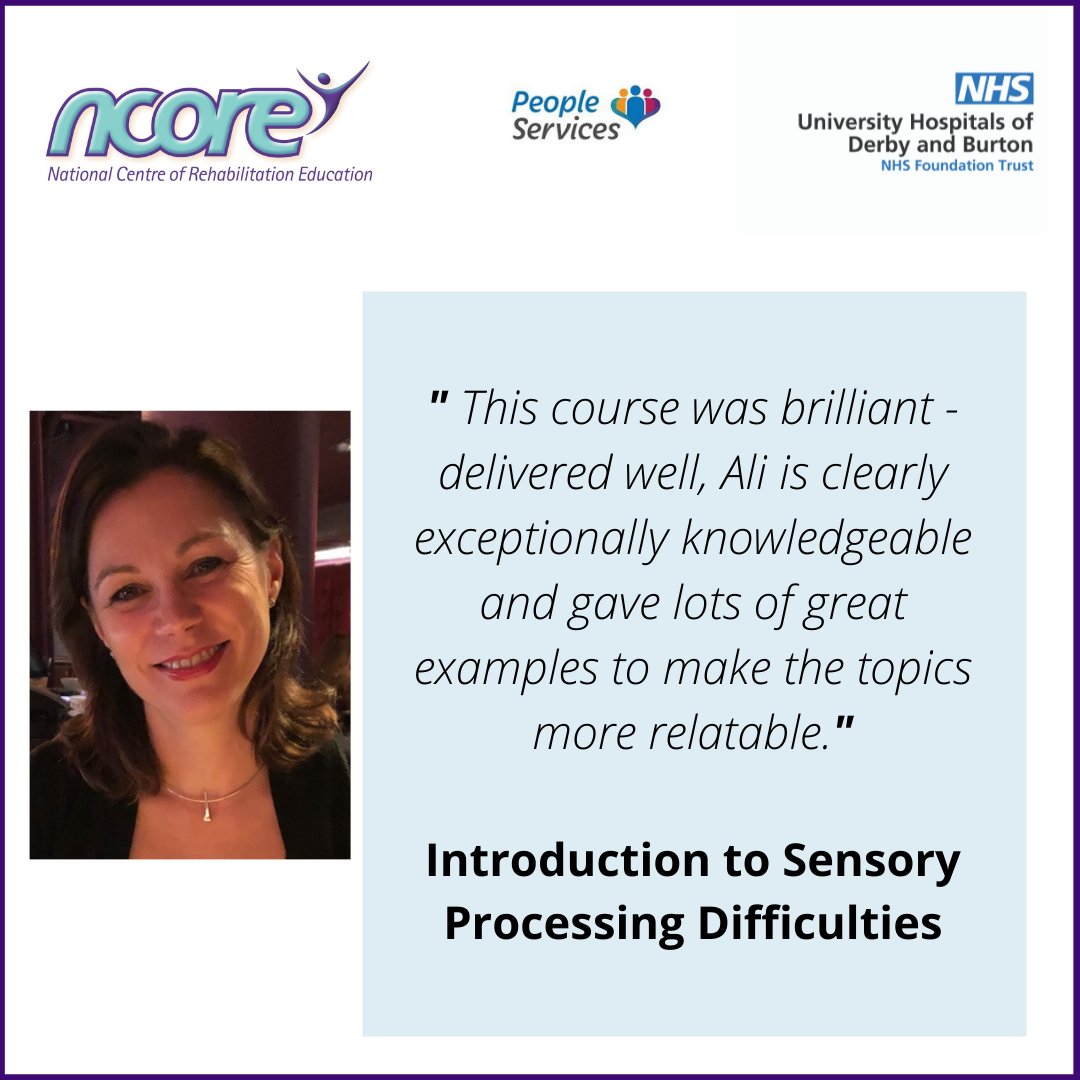 NCORE_NHS's tweet photo. Fantastic feedback from our Introduction to #SensoryProcessing Difficulties course! Thanks for delivering such a brilliant course @MidlandsOccupa1.

Next dates available are:
20 May
21 Sept 

Find out more on our website! https://t.co/uPcM7371EN

#training #education #healthcare https://t.co/oPFB415xqk