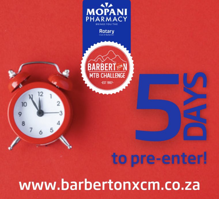 Hurry, get your entries in for the 26th annual #Barbertonxcm. Enter now at:
barbertonxcm.co.za <a href="/MtbApp/">MtbApp</a> <a href="/scotty_gibson/">Scott Gibson</a> <a href="/mouton_danie/">Danie Mouton</a> @RaceTecChip <a href="/FRIB_1/">Fcuking Ride It Bru</a> @noddyjess <a href="/AndrewMclean/">Andrew Mclean</a> <a href="/stranners/">Joel Stransky</a> <a href="/teresacoetzee/">Teresa Coetzee</a> <a href="/MtbGeorge/">George Rautenbach</a> <a href="/SAmarathonMTB/">SA Marathon MTB</a> <a href="/Candice_MTB/">Candice Lill</a> <a href="/alangordon_mtb/">Alan Gordon</a> <a href="/Gawiecombrinck/">Gawie Combrinck</a>