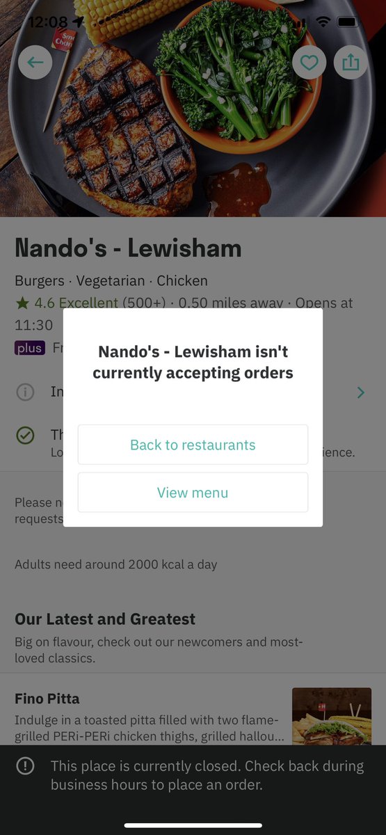 bje's tweet photo. @NandosUK @DeliverooHelp Nandos callcentre says the Lewisham branch is accepting online orders - unwilling to talk to you to look into this issue - where is the issue? https://t.co/ifS2EHOtwu