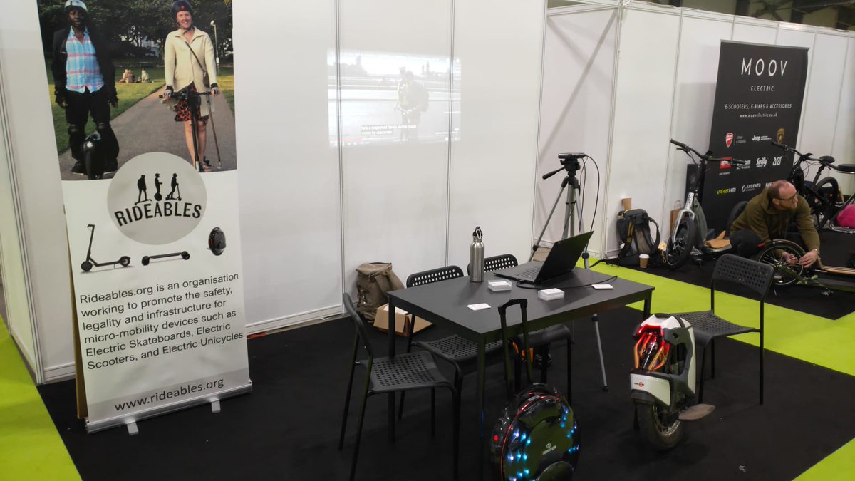 RideablesOrg's tweet image. We are at #FullyChargedLIVE come say hi 👋🏼 😊and let’s chat about the current legalisation of micromobility in the U.K. #Cleanair #london