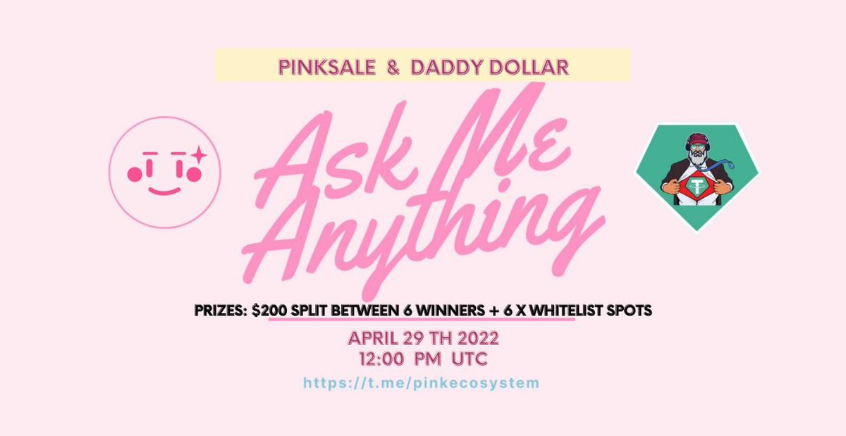 DaddyDollar16's tweet photo. @pinkecosystem 🔥 Upcoming Daddy Dollar AMA!

✅ Event: Daddy Dollar voice AMA
✅ Where: https://t.co/968pljuhvX
✅ When: 29th April 12:00PM UTC
✅ Prize: $200 split between 6 winners + 6 x whitelist spots

👉 TG: https://t.co/MKrBZPAlBe

👉 Web: https://t.co/rUeIJuUz2o https://t.co/fQvTW9hbeS
