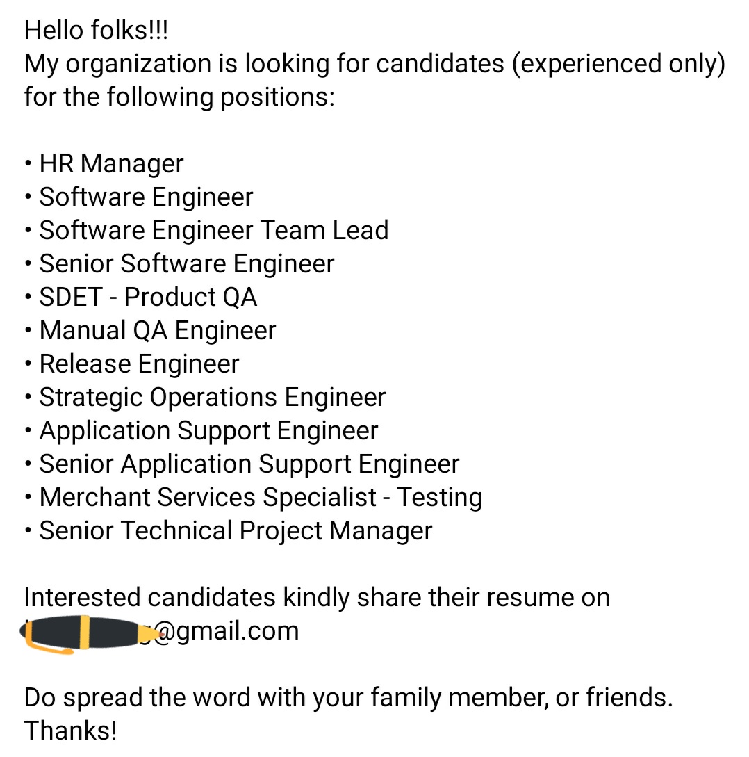 <a href="/AmitabhJha3/">DarvaX Trader 🔆</a> There are a lot of openings in my organization. I'm Attaching a list here..RT kar doge pls, kya pata shayad kisi Darvaxian ya uske family me se kisiko Zarurat ho job ki💞
<a href="/saidhruv/">D Indian</a>