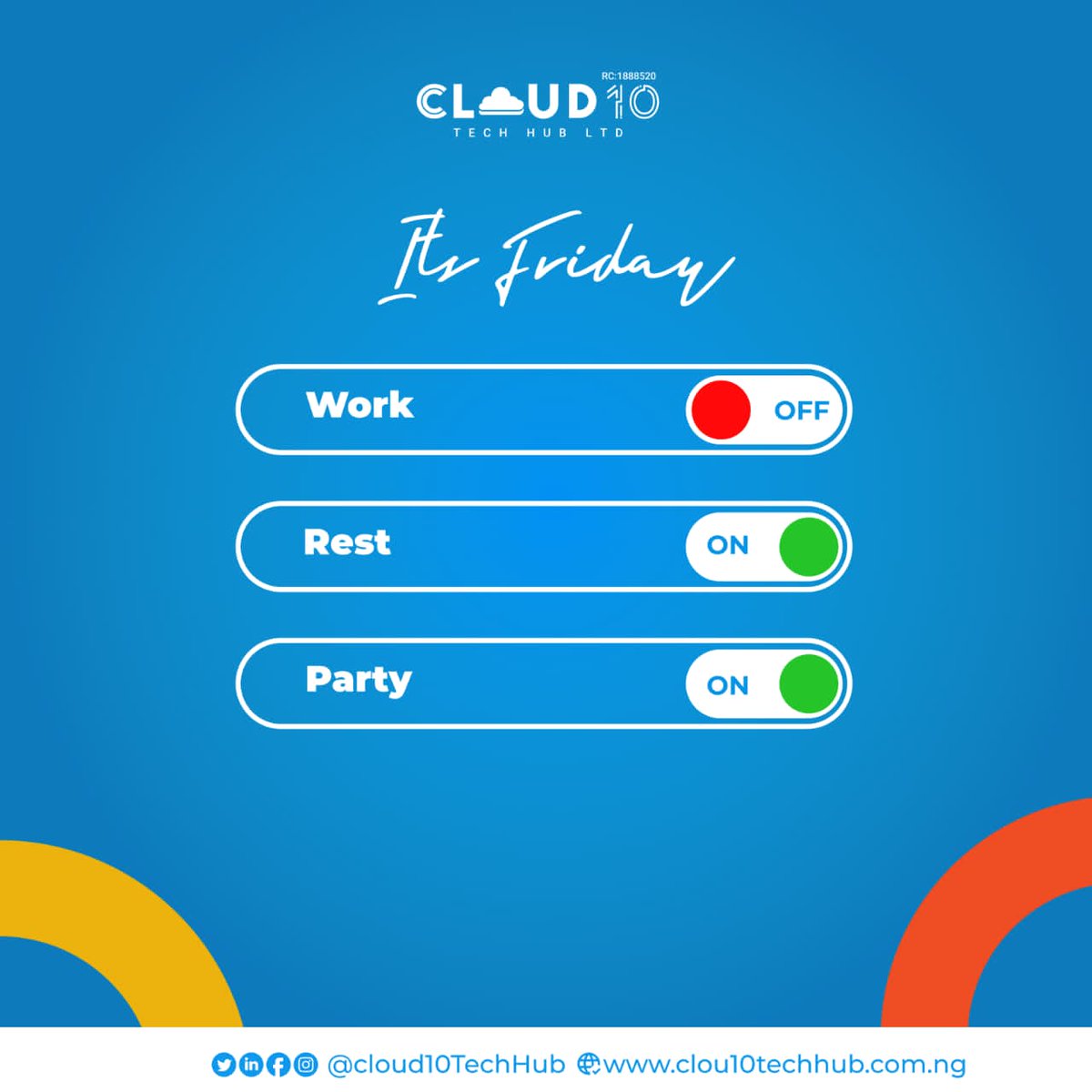 cloud10techhub's tweet photo. It's Friyay! πππ
It's rest on our end, we are excited to be getting refreshed again.
What's your weekend plan? Rest or owambe?
#contentmarketing #workspaceinkaduna #seomarketing #webdevelopment #digitalexperts #webdesign #codingprogramme #Cloud10TechHub
#Cloud10TechHubLtd https://t.co/sr5eq5JCOL