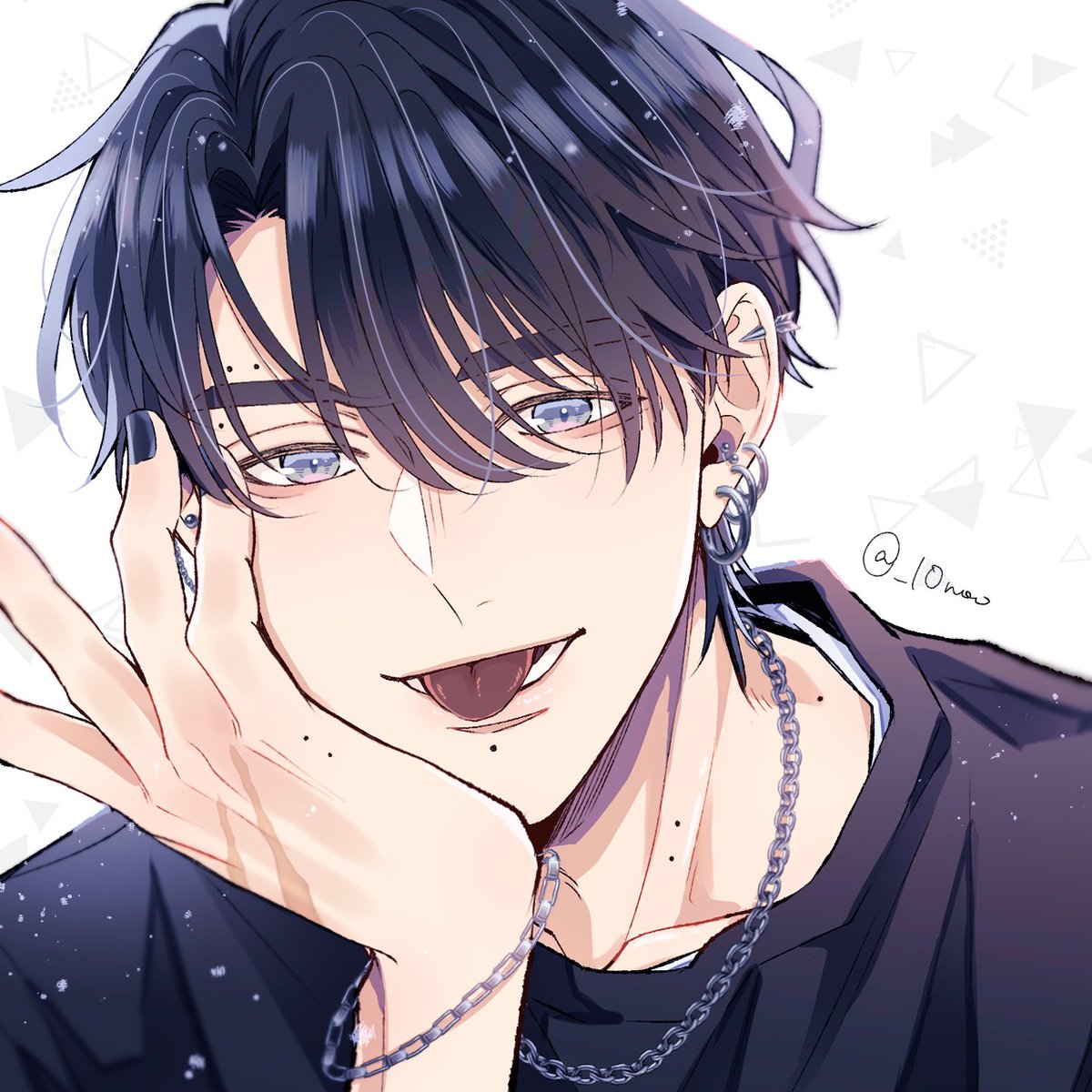 1boy male focus mole piercing tongue jewelry solo  illustration images