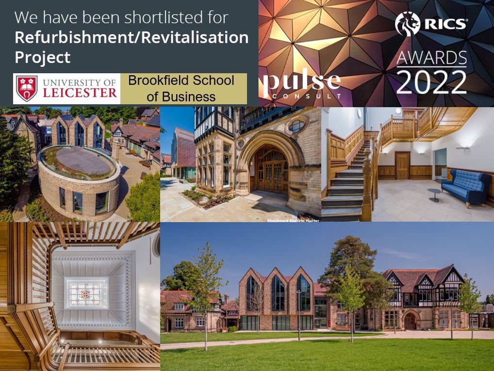 We’re shortlisted! 
The stunning <a href="/uniofleicester/">University of Leicester</a> <a href="/UniLeicBusiness/">School of Business</a> is nominated in the #Refurbishment / #Revitalisation category for the <a href="/RICSnews/">RICS</a> Awards 2022. <a href="/ShepheardEp/">SEH</a> <a href="/swhtweets/">ScottWhiteandHookins</a> <a href="/TetraTechEurope/">Tetra Tech Europe</a> <a href="/MDAtoday/">MDA Consulting</a> <a href="/HenryBootConstr/">Henry Boot Construction</a> #RICSAwards2022