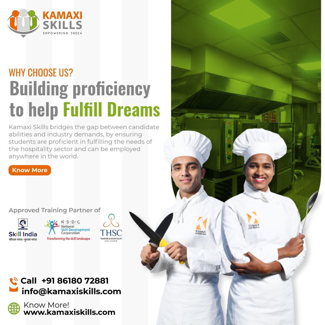 KamaxiSkills's tweet photo. The most in-demand culinary course,
Kamaxi Skills provides you with an ocean of culinary expertise, connections and courses.

Join us to bridge the skill gap in the hospitality and tourism industry 
Call/WhatsApp: +91 86180 72881
Or Email us: info@kamaxiskills.com https://t.co/oq7gL5HCqo
